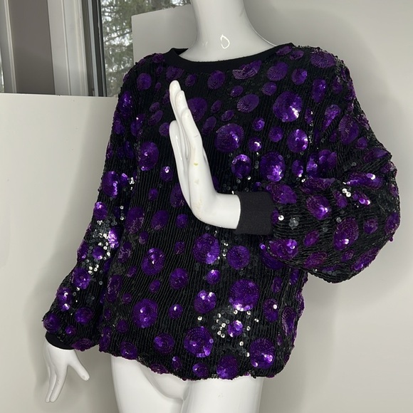 Amen Wardy Sz M Black Purple Flat Beads Sweatshirt Sweater - Picture 1 of 9